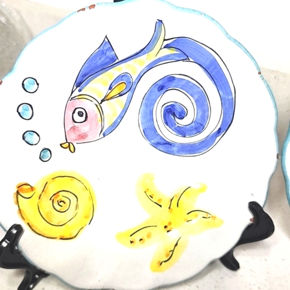 Vintage Set Of 4 Plates Hand-Painted In Italy - Picture 5 of 12